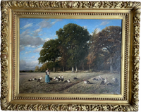 Emile Michel Signed Oil Painting, Pastoral Shepherdess in the Fields, 1872, Framed French Realist Original