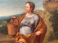 Christ and the Samaritan Woman at the Well, 17th Century Oil on Wood Panel, Framed Old Master Painting