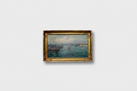 French School, Seascape with Harbor and Ships, Oil on Canvas, Early 20th Century, Framed