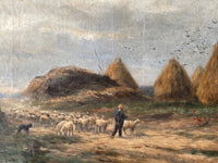 Alexandre Gaston Guignard (1848-1922), Sheeps in a Haystack Landscape, Signed Oil on Canvas, 19th Century, Framed