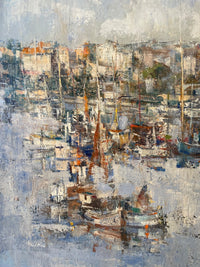 Daniel Jaugey (born 1929), Boats in the Harbor, Signed Oil on Canvas, Framed