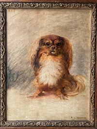 Ernest Jean Delahaye (1855-1921), Portrait of a Pekingese Dog "Kit", Signed Oil on Panel, Late 19th Century, Framed