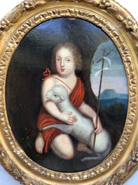 Saint John the Baptist as a Child, French Baroque Oil on Canvas, Circle of Pierre Mignard, Gilt Frame