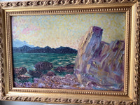 French Impressionism Herve Le Loup de Sainville (1861-1930), Sunset Seascape in L'Esterel, Signed Oil on Cardboard, Framed - Oil Painting - Sunset Seascape and Rocky Coast