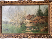 Paul Emmanuel Peraire (1829-1893), Farm Landscape in Spring, Signed Oil on Canvas, 19th Century, Framed