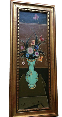 Simon Auguste (1909-1987), Bouquet of Flowers in a Blue Vase, Signed Oil on Canvas, Framed
