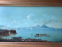 Victor Philipsen (1841-1907), View of Vesuvius from the Bay of Naples, Signed Oil on Wood Panel, Framed