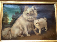 Portrait of Samoyed Dogs, Unsigned Oil on Canvas, 19th Century French School, Framed