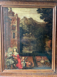 17th Century French Oil on Panel, Gallant Scene in a Garden, Old Master Baroque Original, Framed