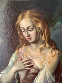 Italian Old Master Oil Painting, Mary Magdalene Penitent, 17th Century Baroque Original on Canvas, Framed