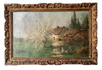 Paul Emmanuel Peraire (1829-1893), Farm Landscape in Spring, Signed Oil on Canvas, 19th Century, Framed