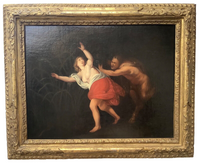 Italian School, 18th Century, Nymph and Satyr, Oil on Canvas, Framed