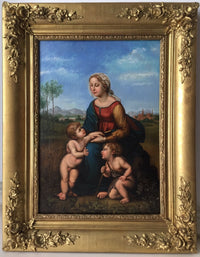 Madonna and Child with St. John the Baptist, After Raphael Sanzio, 19th Century Oil on Canvas, Framed