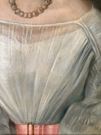 19th Century French Realist Oil Portrait of a Woman with a Pearl Necklace, Framed, Oil on Canvas