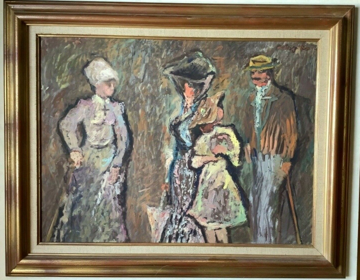 Elstir en Famille, Original Oil on Canvas by Ramon Dilley, Signed and Dated 1973