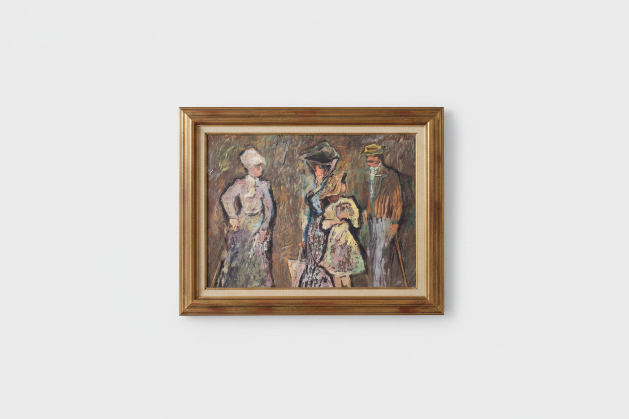 Ramon Dilley (b. 1932), Portrait of a Family, Signed Oil on Canvas, 1973, Framed