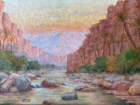 Signed Oil Painting by John Lewis Shonborn, Canyon at Sunset, 19th Century American Landscape