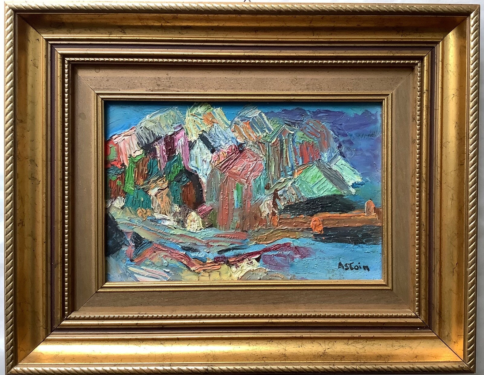 Signed Oil Painting, Mountain Landscape by Marie Astoin (1923-2011), 1950s French Expressionist Scene on Wood Panel