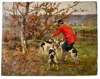 Tristan Lacroix (1839-1914), Courtyard Hunting, Signed Oil on Wood Panel, 1891