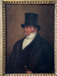 Early 19th Century English Oil Portrait of a Man with a Top Hat, Framed, Oil on Canvas