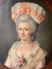 French School, Portrait of a Woman with Hat, 18th Century Oil Painting, Framed