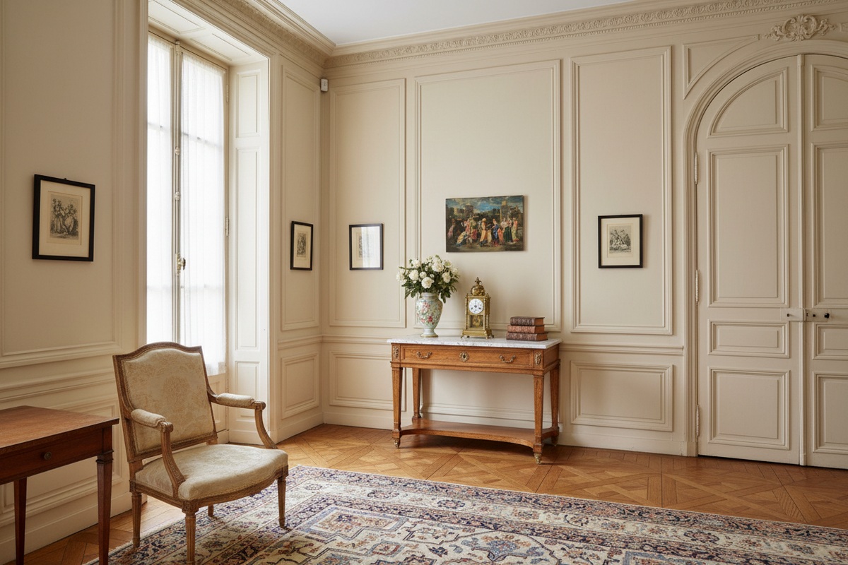The unframed canvas shown to scale on a pale wall in a light room