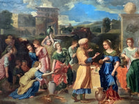 The central group at the well, Eliezer in a white turban offering the ring to Rebecca in blue while the other women draw water