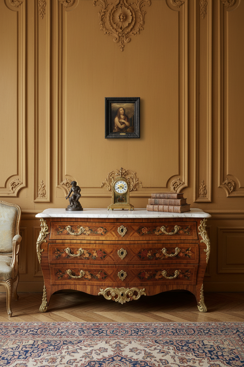 Antique Flemish Mary Magdalene on copper displayed in a French sitting room