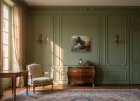 Antique German painting of Hagar and Ishmael displayed in a French sitting room