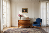 Antique Italian mythological painting displayed in a French sitting room