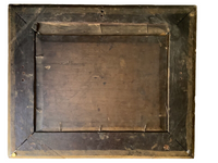 Reverse of the single oak board with the maker's mark and a later batten across the top (Samaritan woman panel)