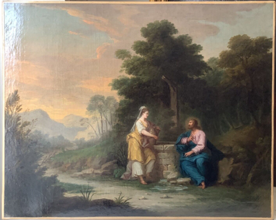 Christ and the Samaritan woman at the well, French School oil on canvas, 18th century, sold unframed