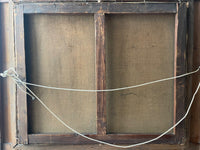 Reverse showing the original unlined canvas on its pine stretcher with a single central crossbar, the weave browned with age and carrying no labels or stamps (Desvarreux oxen and sheep landscape)