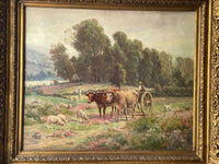 The framed pastoral landscape seen in daylight, the gilt frame with its floret and acanthus ornament