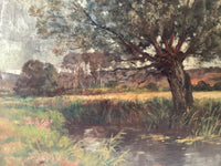 The willow, the cut field and the still water seen together, the whole composition in close view
