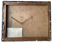 Reverse of the unlined canvas with the printed notice of the 1971 Drouot studio sale pinned to the stretcher