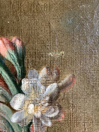 Detail of the stone ledge at the lower left, unsigned, with the paint thin over the weave