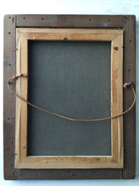 Reverse of the Ecce Homo showing the relining canvas on a later stretcher within the antique frame, with old nail holes throughout the frame members