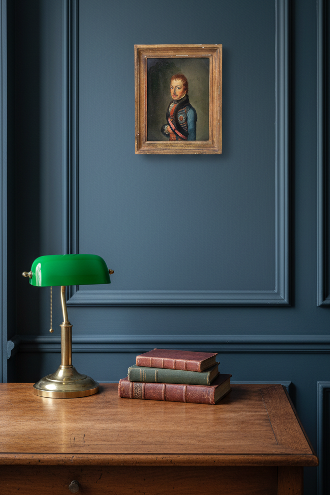 Portrait of Emperor Joseph II in a gilt frame above a desk in a study corner