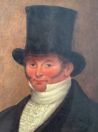 The head close, the hat laid in flat black against the ruddy modelling of the face