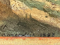 Detail of the fresh gold hay at the right, still loose and uncovered beside the weathered ricks
