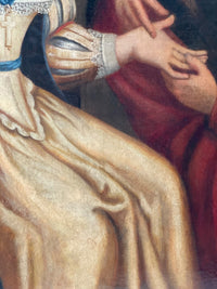 Pale gold silk falling in wide folds across the whole lower half of the canvas