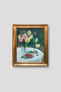 The François-Aubert still life in its gilt frame hung on a plain wall
