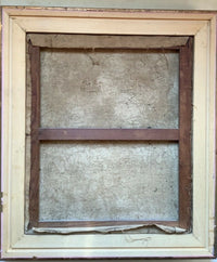 Reverse of the François-Aubert still life showing the unlined canvas on its original light stretcher and the loose tacking margin along the lower edge