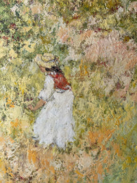 Straw hat, red scarf and white dress, laid on with the knife in thick strokes