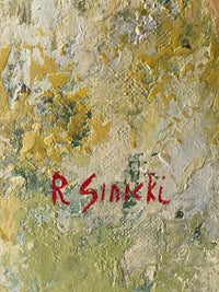 Signature R. Sinicki in red at the lower right, painted over the yellow and green impasto