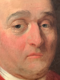 Macro detail of the eyes, nose and mouth, the flesh built in warm pink over a cooler ground with a fine craquelure running throughout, the lower lids and the corner of the mouth modelled in soft transitions and a single light touch marking each iris