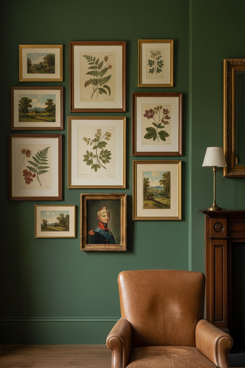 Habsburg family portrait in a gilt frame in a gallery wall of framed paintings