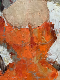 The orange of the dress laid on thick and worked with the knife