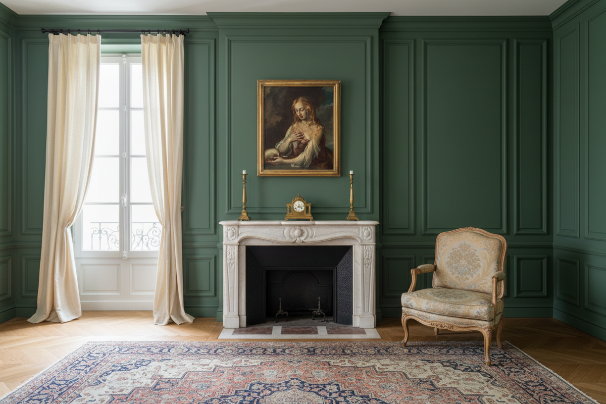 Large antique Italian penitent Magdalene displayed in a French sitting room